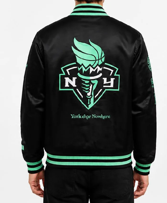 New York or Nowhere Liberty Twin Flame Varsity Jacket Back