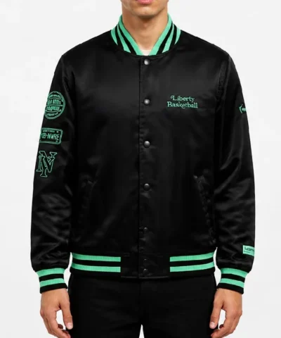 New York or Nowhere Liberty Twin Flame Varsity Jacket Front
