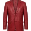 Notch Lapel 2 Buttons Red Lambskin Leather Blazer