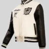 Oakland Raiders Retro Cream Wool with Leather Bomber Jacket