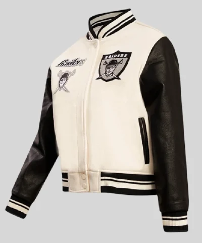 Oakland Raiders Retro Cream Wool with Leather Bomber Jacket