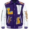 Order Now Louis Vuitton Purple and White Full Snap Varsity Jacket