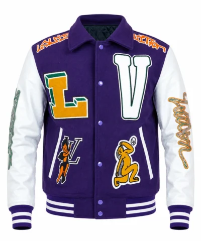 Order Now Louis Vuitton Purple and White Full Snap Varsity Jacket