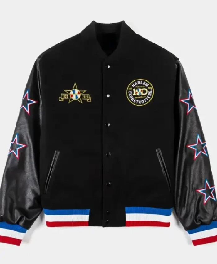 Original Harlem Globetrotters World Famous 100 Anniversary Black Wool Varsity Jacket