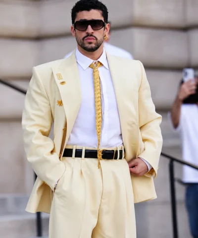 Paris Fashion Week 2026 Bad Bunny Double Breasted Pastel Yellow Suit