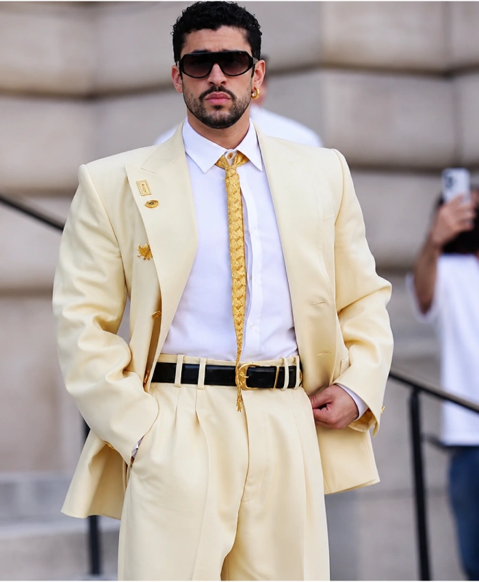 Paris Fashion Week 2026 Bad Bunny Double Breasted Pastel Yellow Suit