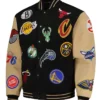 Pro Basketball All Teams Black and Khaki Varsity Jacket