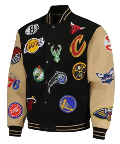 Pro Basketball All Teams Black and Khaki Varsity Jacket