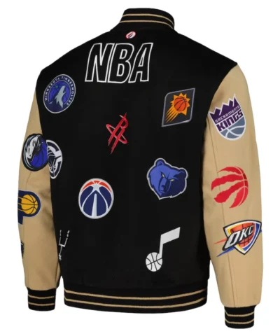 Pro Basketball All Teams Logo Black and Khaki Varsity Jacket On Sale