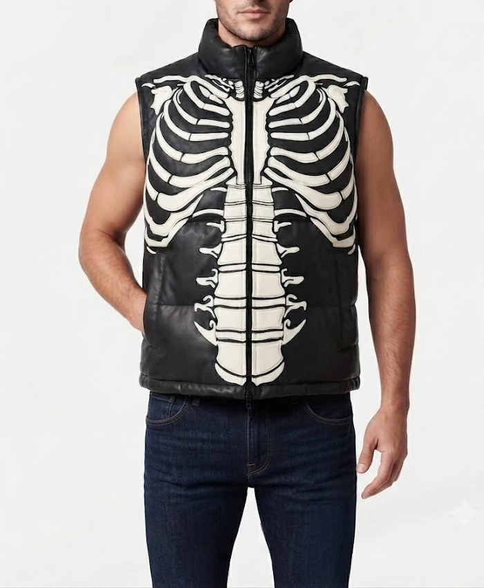 RARE Vilanto Skeleton Black Leather Vest Jacket