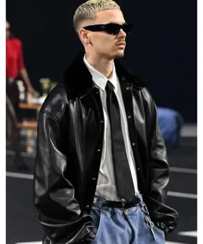 Romeo Beckham Willy Chavarria FW26 Show Black Leather Jacket