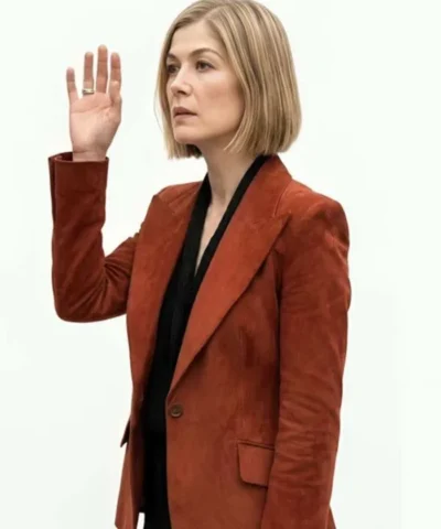 Rosamund Pike Ladies First 2026 Alex Fox Rust Brown Blazer