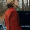 Rosamund Pike Ladies First 2026 Alex Fox Rust Brown Suede Blazer