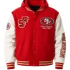 San Francisco 49ers Red and White Varsity Hooded Jacket