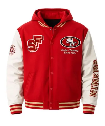 San Francisco 49ers Red and White Varsity Hooded Jacket