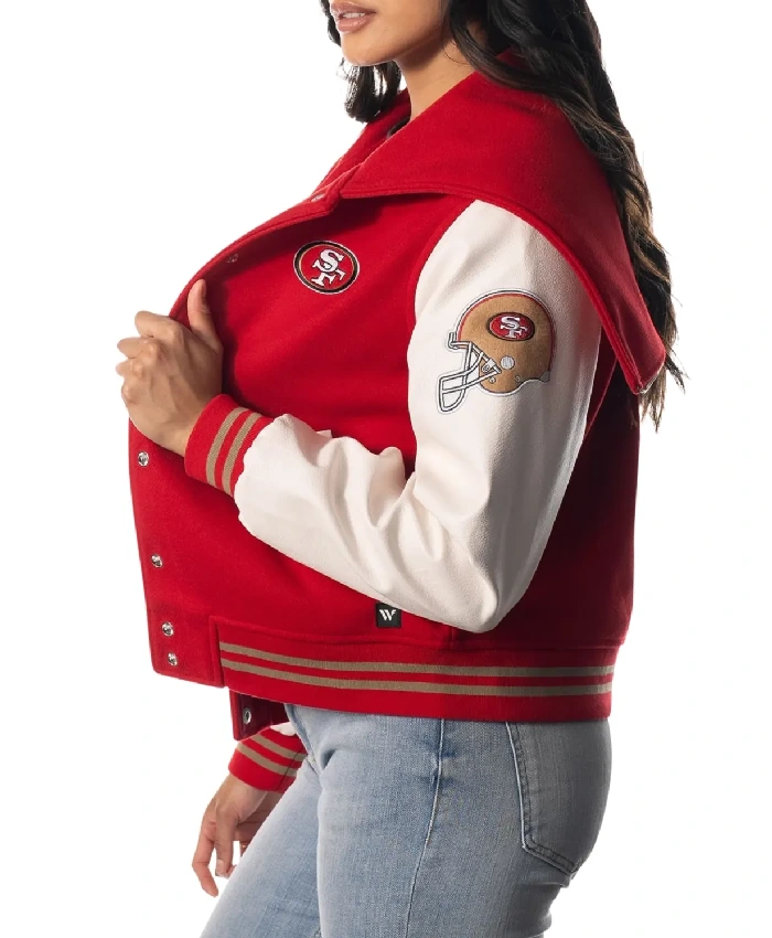San Francisco 49ers Red and White Varsity Hooded Jacket For Sale