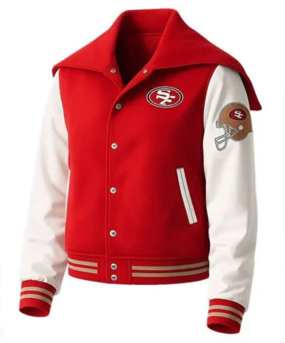 San Francisco 49ers Red and White Varsity Jacket