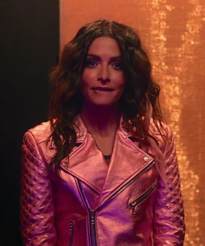 Sarah Shahi SexLife Billie Connelly Pink Biker Leather Jacket