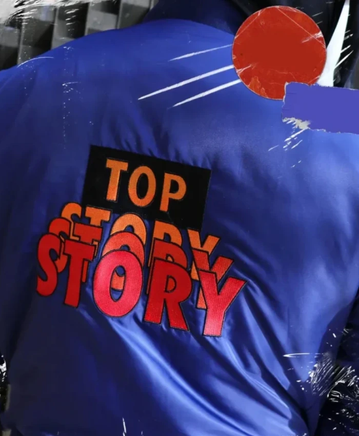Scream Kenny Top Story Crew Blue Satin Bomber Jacket