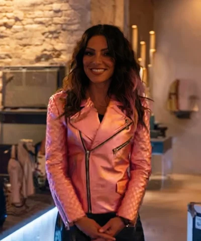 Alternative view of Sex/Life Billie Connelly Pink Biker Jacket