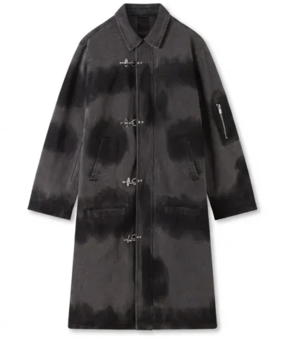 Shinzo Shige Canvas Clasp Washed Black Cotton Long Trench Coat