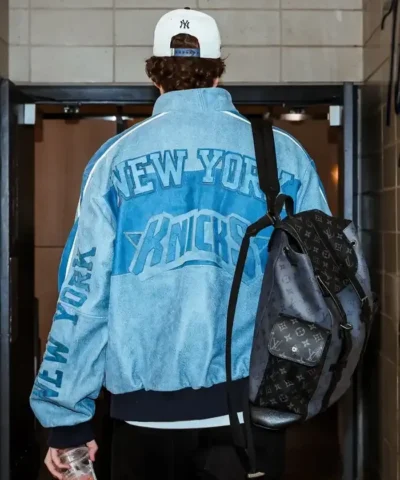 Shop Cam Schlittler New York Knicks Blue Leather Bomber Jacket