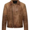 Shop Davido London Brown Distressed Leather Jacket