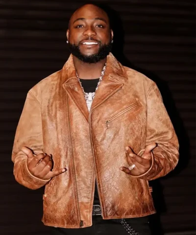 Shop Davido London Brown Distressed Leather Jacket For Men and Women