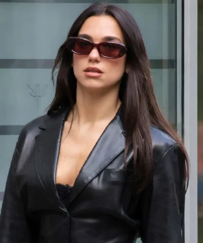 Shop Dua Lipa Fashion Streets Of Milan 2026 Black Leather Blazer For Women