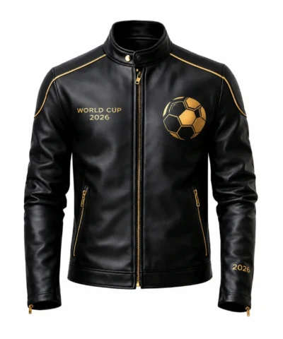 Shop FIFA World Cup 2026 Black Leather Motorcycle Jacket For Men