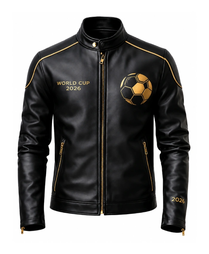 Shop FIFA World Cup 2026 Black Leather Motorcycle Jacket For Men