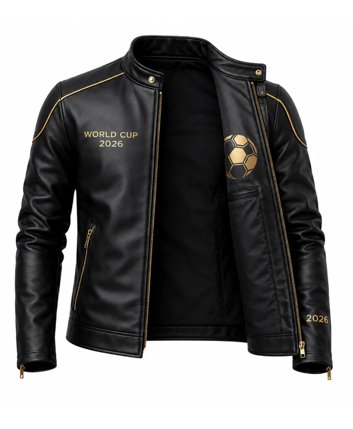 Shop FIFA World Cup 2026 Black Leather Motorcycle Jacket