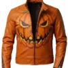 Shop Halloween Pumpkin Orange Leather Biker Jacket