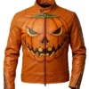 Shop Halloween Pumpkin Orange Leather Biker Jacket For Men and Women