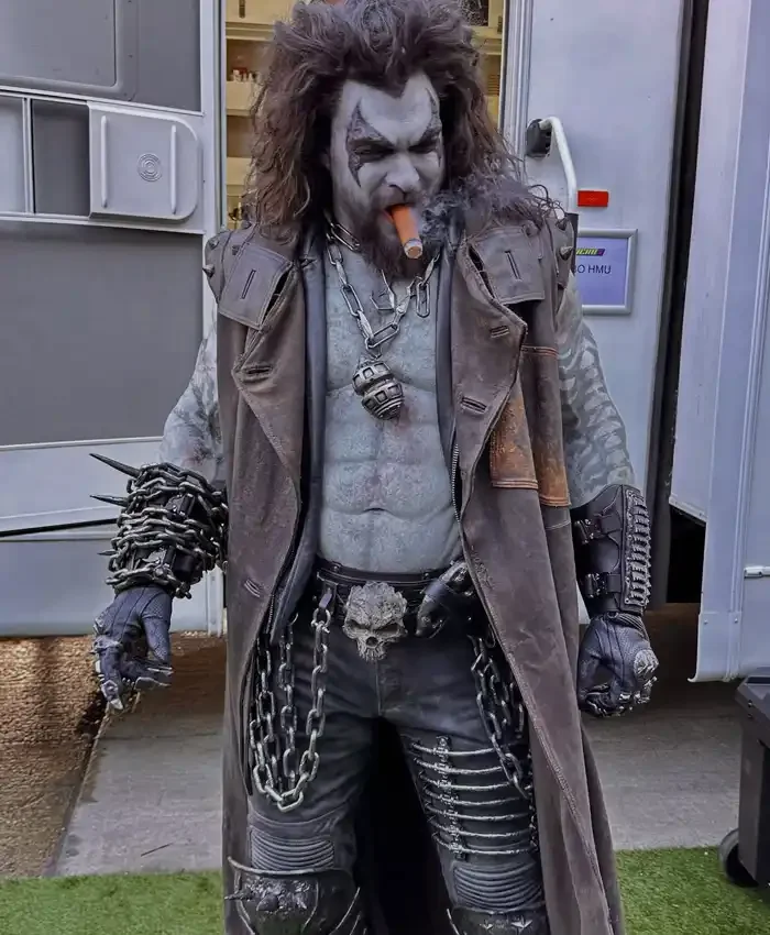 Shop Jason Momoa behind The Scenes Look Supergirl Lobo Brown Sleeveless Leather Coat For Men