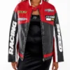 Shop Jessica Jarrel Lot Patrol Private Screening Black and Red Leather Jacket