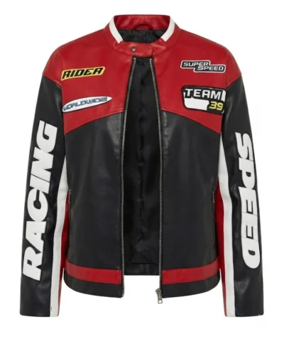 Shop Jessica Jarrel Lot Patrol Private Screening Leather Jacket For Men and Women