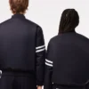 Shop Lacoste Vintage Patch Satin Black Varsity Bomber Jacket