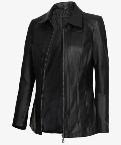 Shop Marsha Womens Black Leather Car Coat