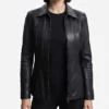 Shop Marsha Womens Black Leather Car Coat On Sale