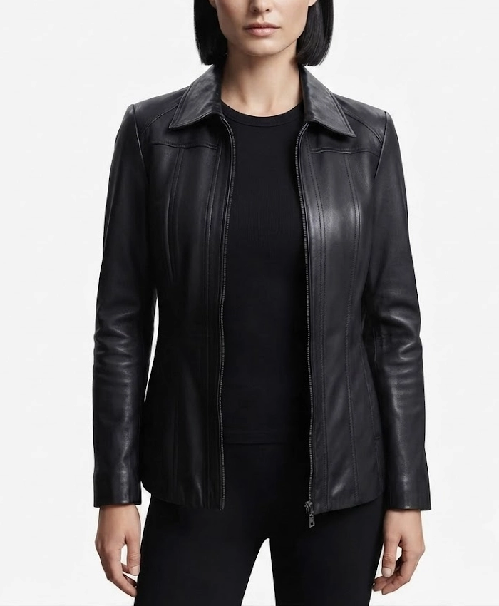 Shop Marsha Womens Black Leather Car Coat On Sale