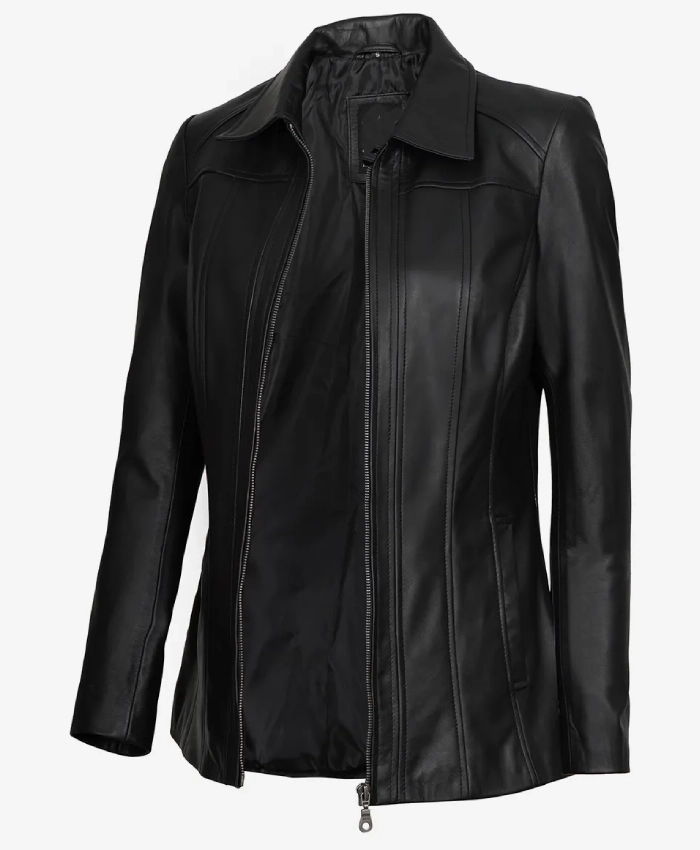 Shop Marsha Womens Black Leather Car Coat