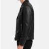 Black Studded Collar Biker Leather Jacket for Mens