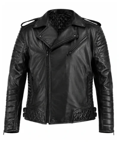 Shop Now Classic Quilted Biker Weathered Smoke Black Leather Jacket 