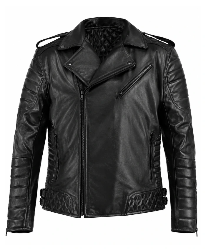 Shop Now Classic Quilted Biker Weathered Smoke Black Leather Jacket
