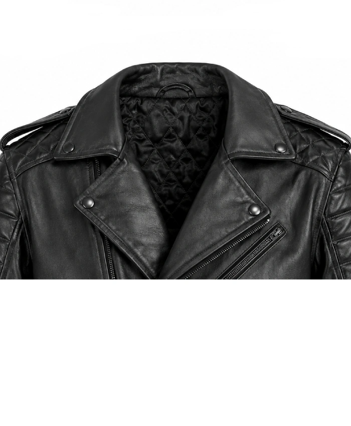 Shop Now Classic Quilted Biker Weathered Smoke Black Leather Jacket For Sale