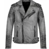 Shop Now Classic Quilted Biker Weathered Smoke Grey Leather Jacket
