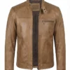Shop Now Mens Camel Biker Style Quilted Leather Jacket