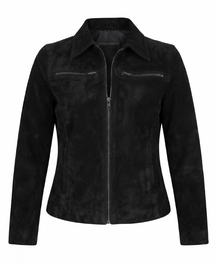 Shop Now Womens Suede Black Harrington Jacket