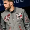 Shop OFF White X Ac Milan European Football Heritage Wool Varsity Jacket